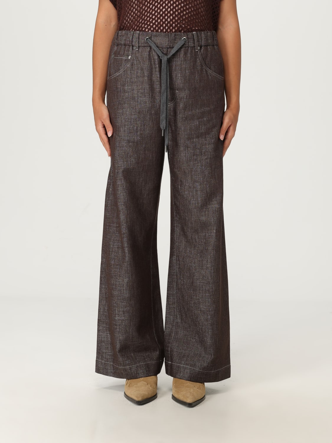 BRUNELLO CUCINELLI PANTALONI: Pantalone Brunello Cucinelli in misto cotone , Marrone - Img 1