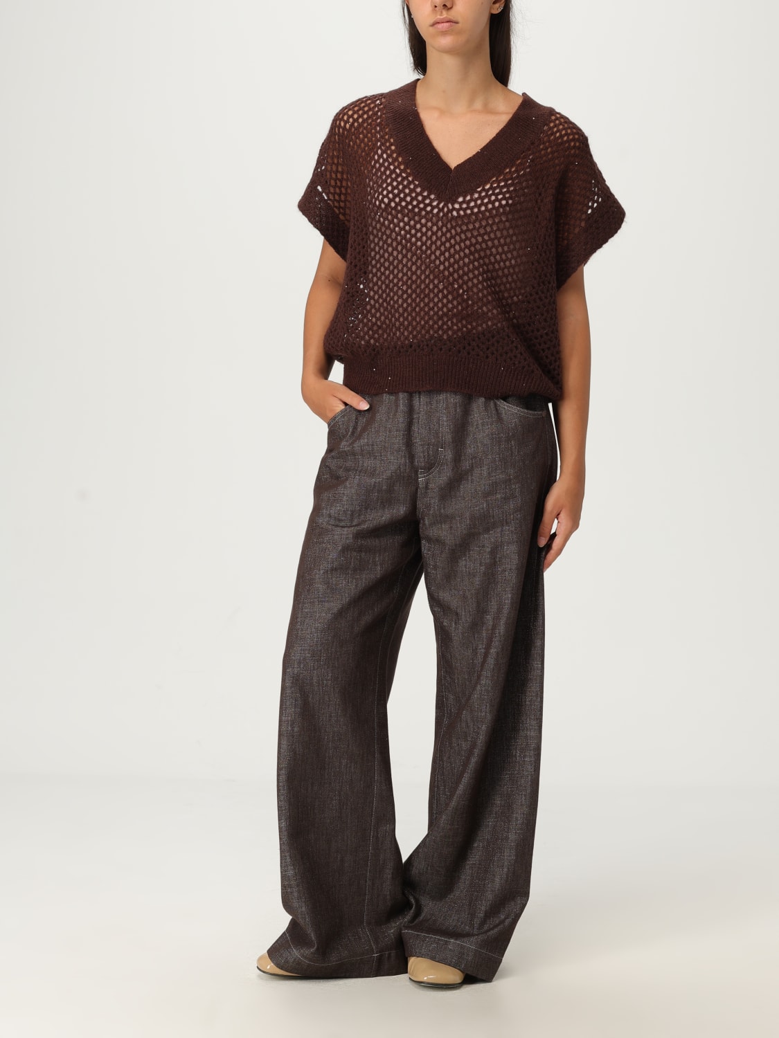 BRUNELLO CUCINELLI PANTALONI: Pantalone Brunello Cucinelli in misto cotone , Marrone - Img 2