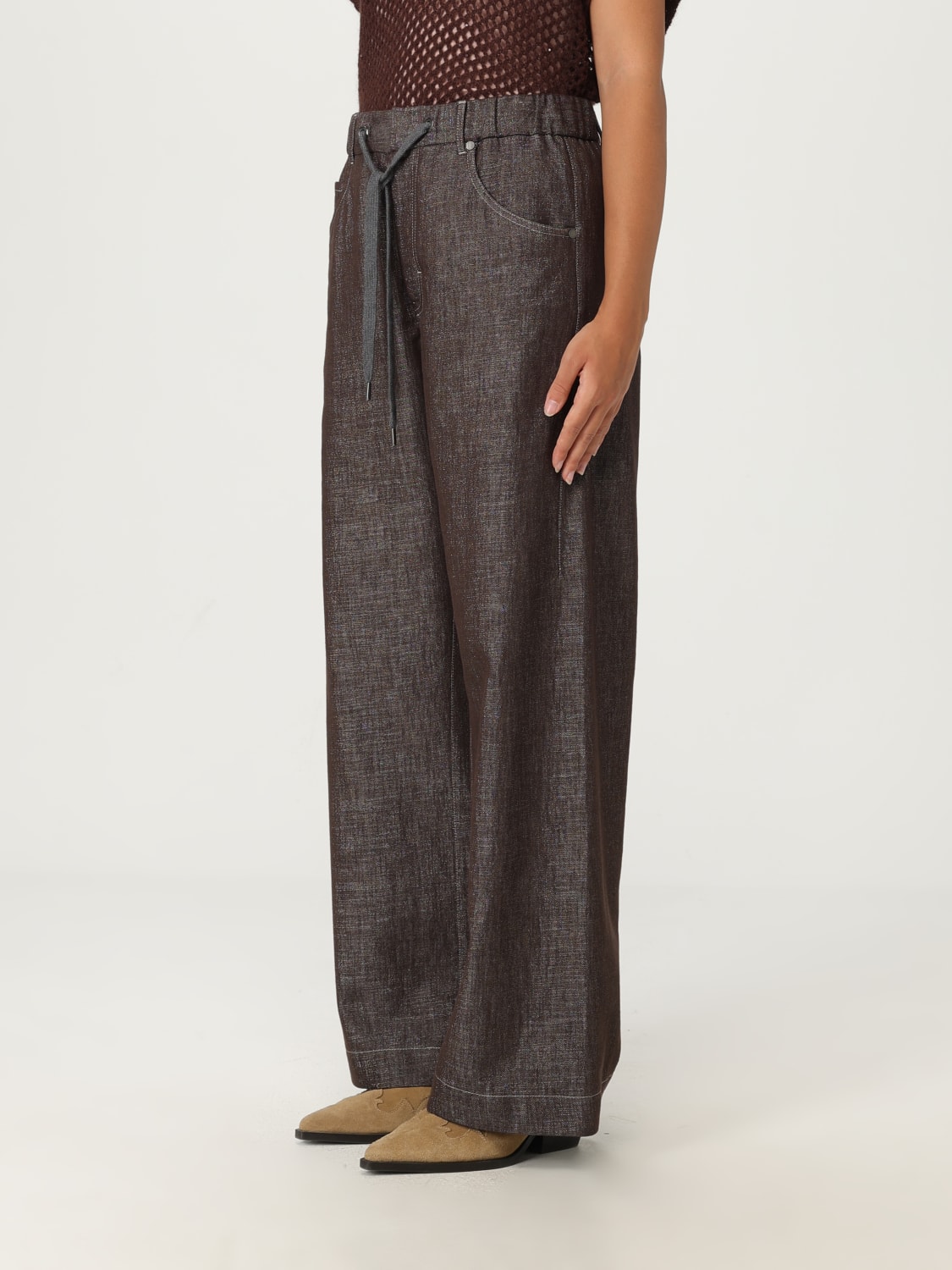 BRUNELLO CUCINELLI PANTALONI: Pantalone Brunello Cucinelli in misto cotone , Marrone - Img 4