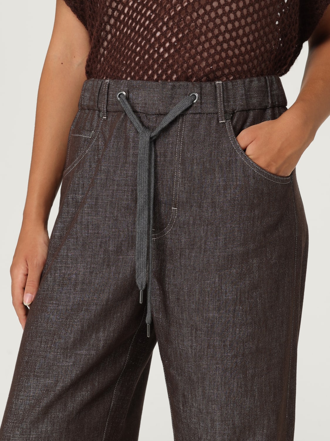 BRUNELLO CUCINELLI PANTALONI: Pantalone Brunello Cucinelli in misto cotone , Marrone - Img 5