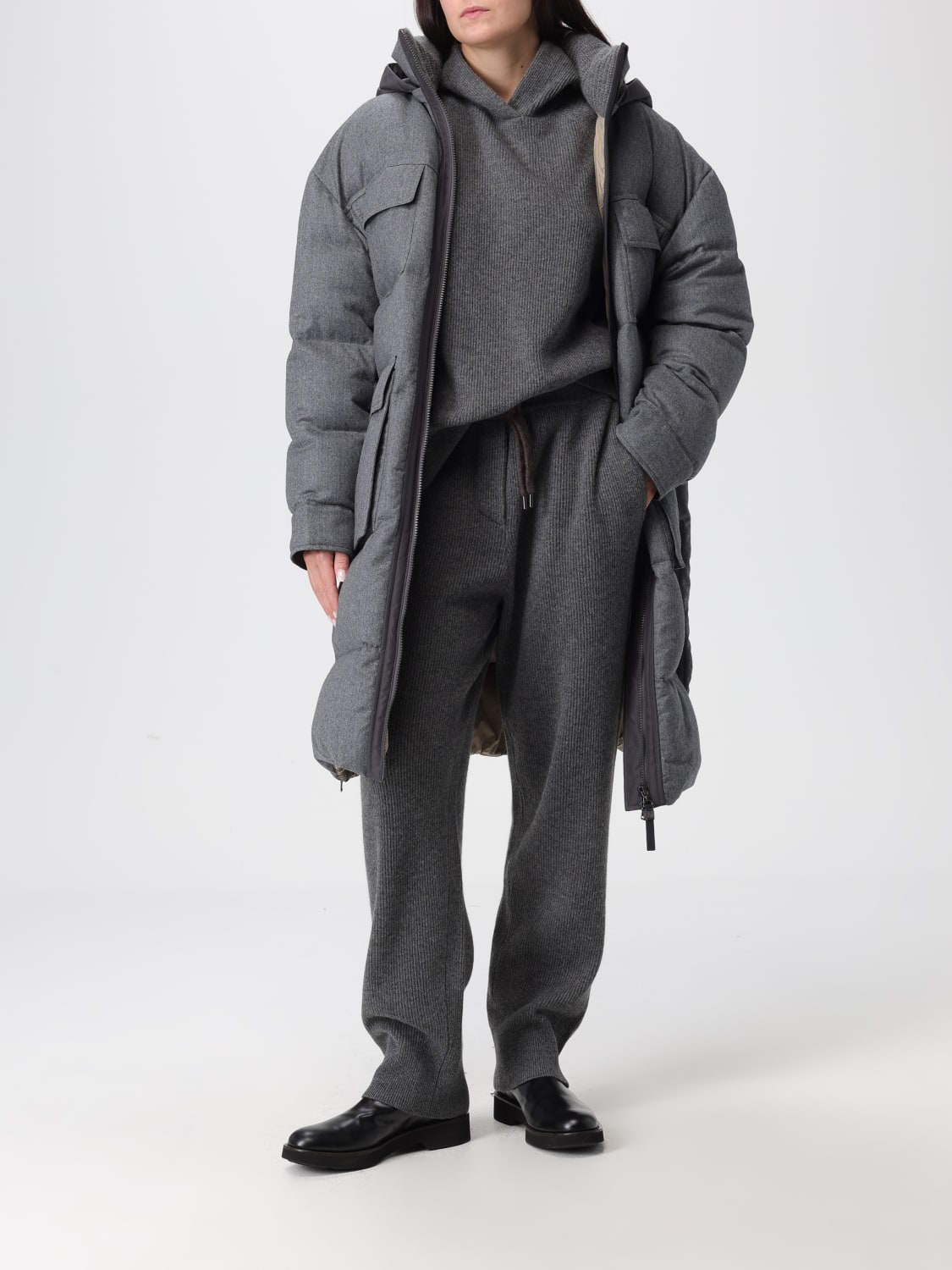 BRUNELLO CUCINELLI FELPA: Felpa con cappuccio in lana e cashmere Brunello Cucinelli, Grigio - Img 2