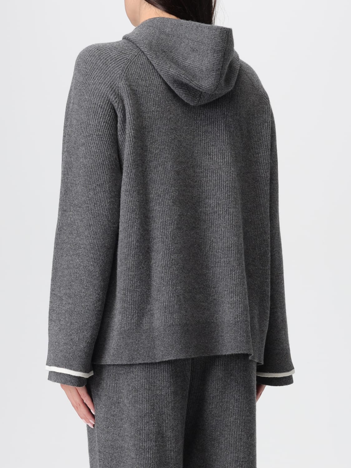 BRUNELLO CUCINELLI FELPA: Felpa con cappuccio in lana e cashmere Brunello Cucinelli, Grigio - Img 3