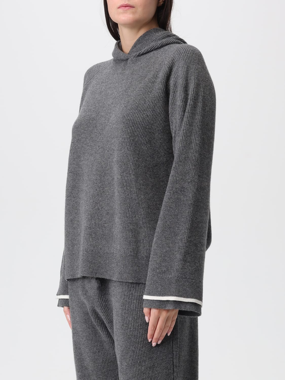 BRUNELLO CUCINELLI FELPA: Felpa con cappuccio in lana e cashmere Brunello Cucinelli, Grigio - Img 4