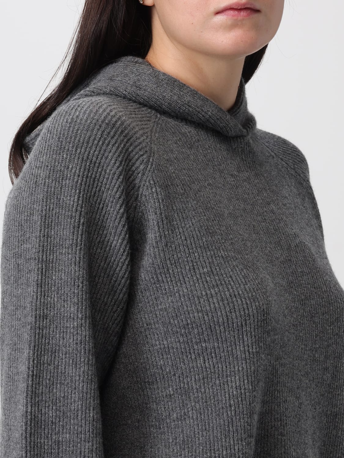 BRUNELLO CUCINELLI FELPA: Felpa con cappuccio in lana e cashmere Brunello Cucinelli, Grigio - Img 5