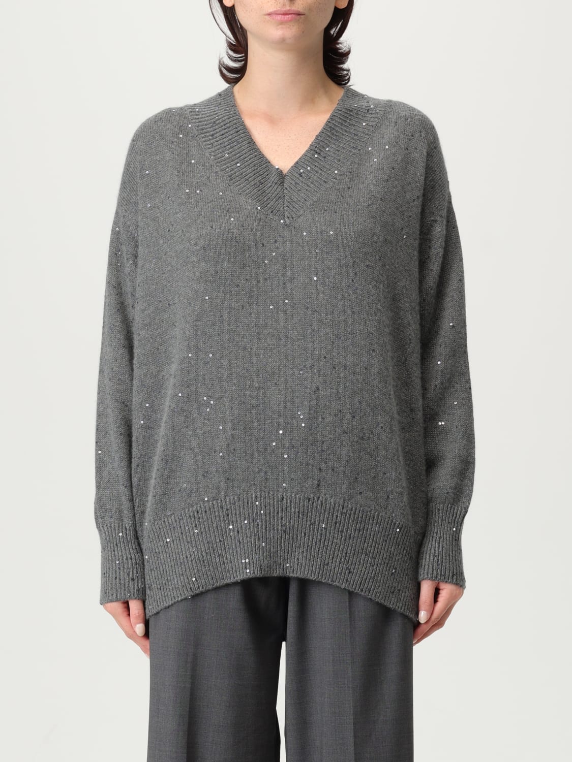 BRUNELLO CUCINELLI PULL: Cardigan femme Brunello Cucinelli, Gris - Img 1