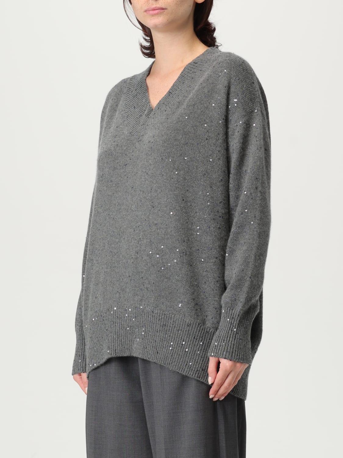 BRUNELLO CUCINELLI PULL: Cardigan femme Brunello Cucinelli, Gris - Img 4