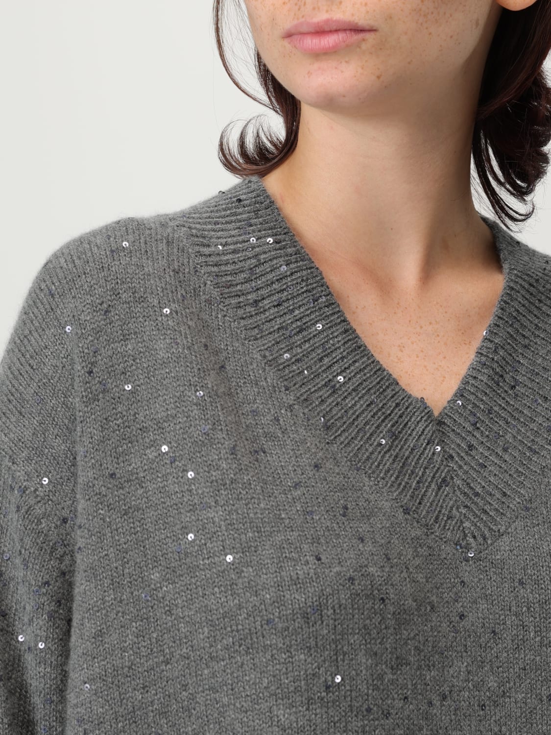 BRUNELLO CUCINELLI PULL: Cardigan femme Brunello Cucinelli, Gris - Img 5