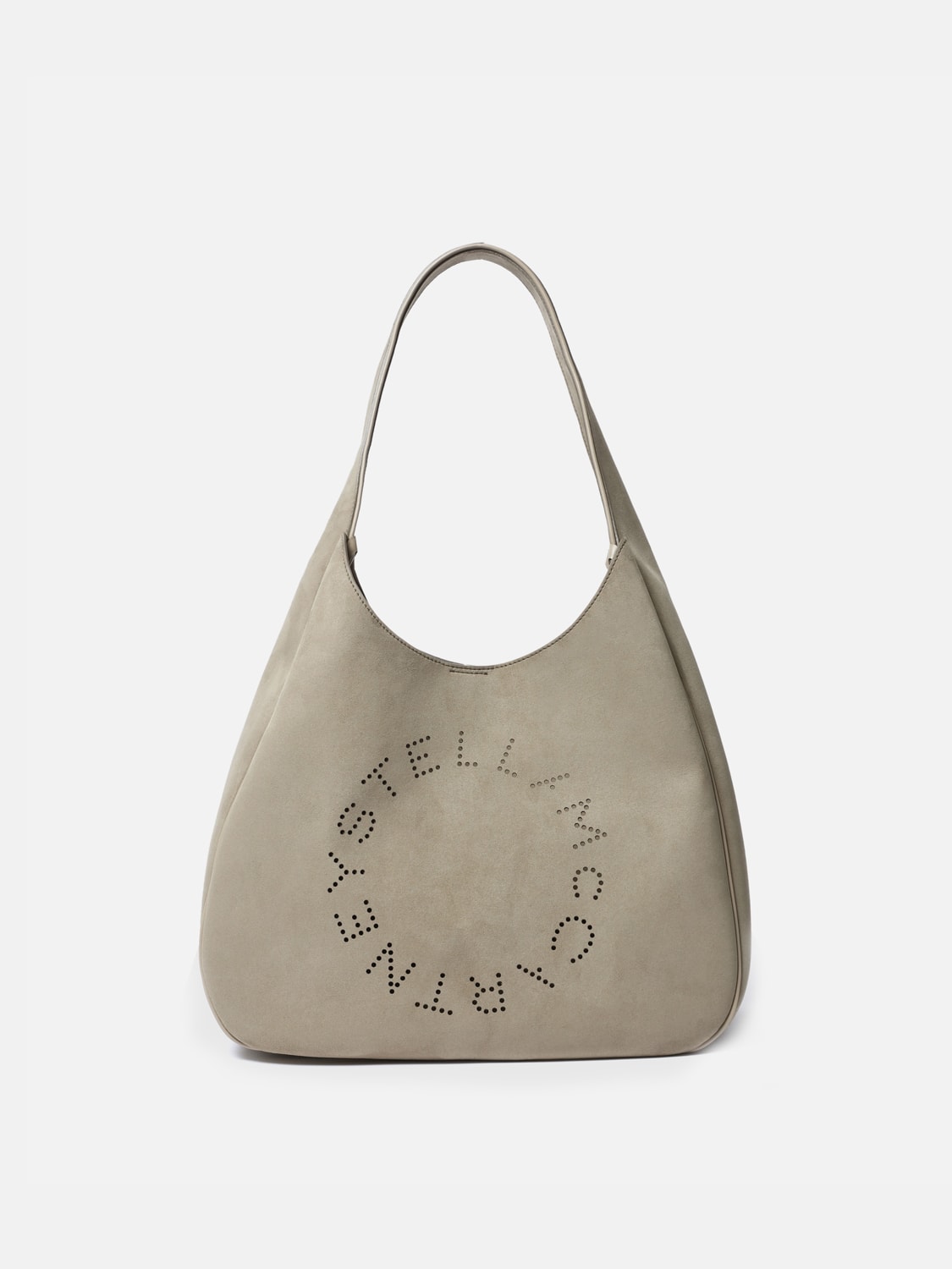 STELLA MCCARTNEY BORSA A SPALLA: Borsa Stella McCartney in camoscio sintetico con logo traforato , Grigio - Img 1