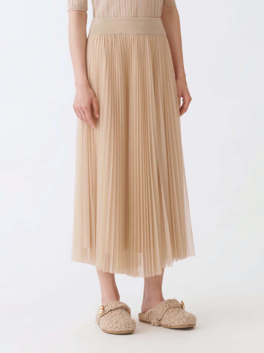 FABIANA FILIPPI GONNA: Gonna midi Fabiana Filippi in crêpe plissettato , Beige - Img 1