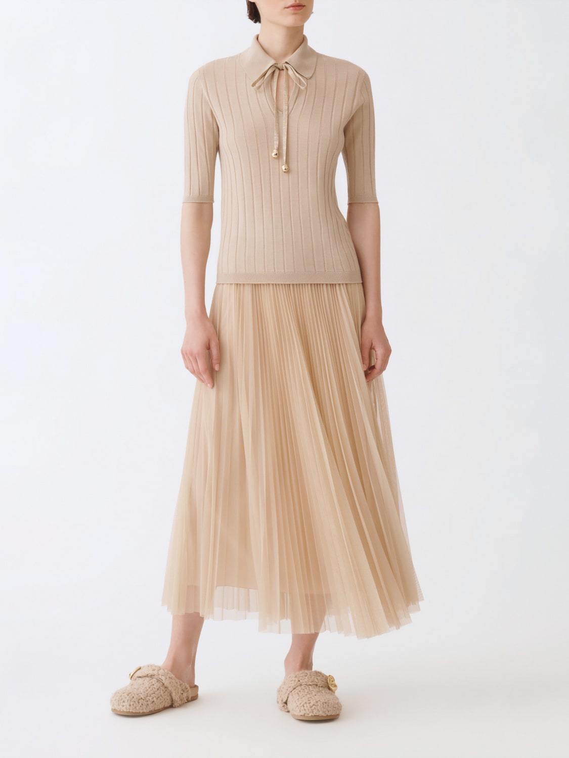 FABIANA FILIPPI GONNA: Gonna midi Fabiana Filippi in crêpe plissettato , Beige - Img 2