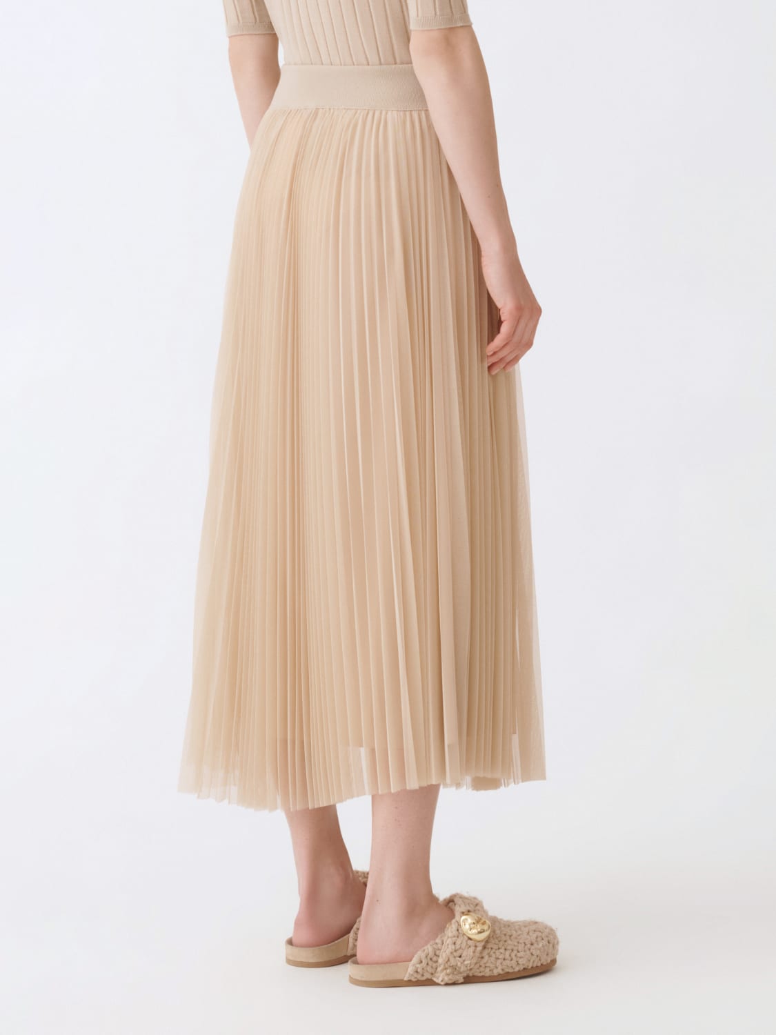 FABIANA FILIPPI GONNA: Gonna midi Fabiana Filippi in crêpe plissettato , Beige - Img 3