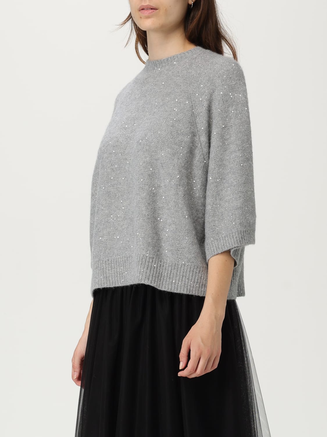 FABIANA FILIPPI MAGLIA: Maglia a girocollo in lana vergine e cashmere Fabiana Filippi, Grigio - Img 4