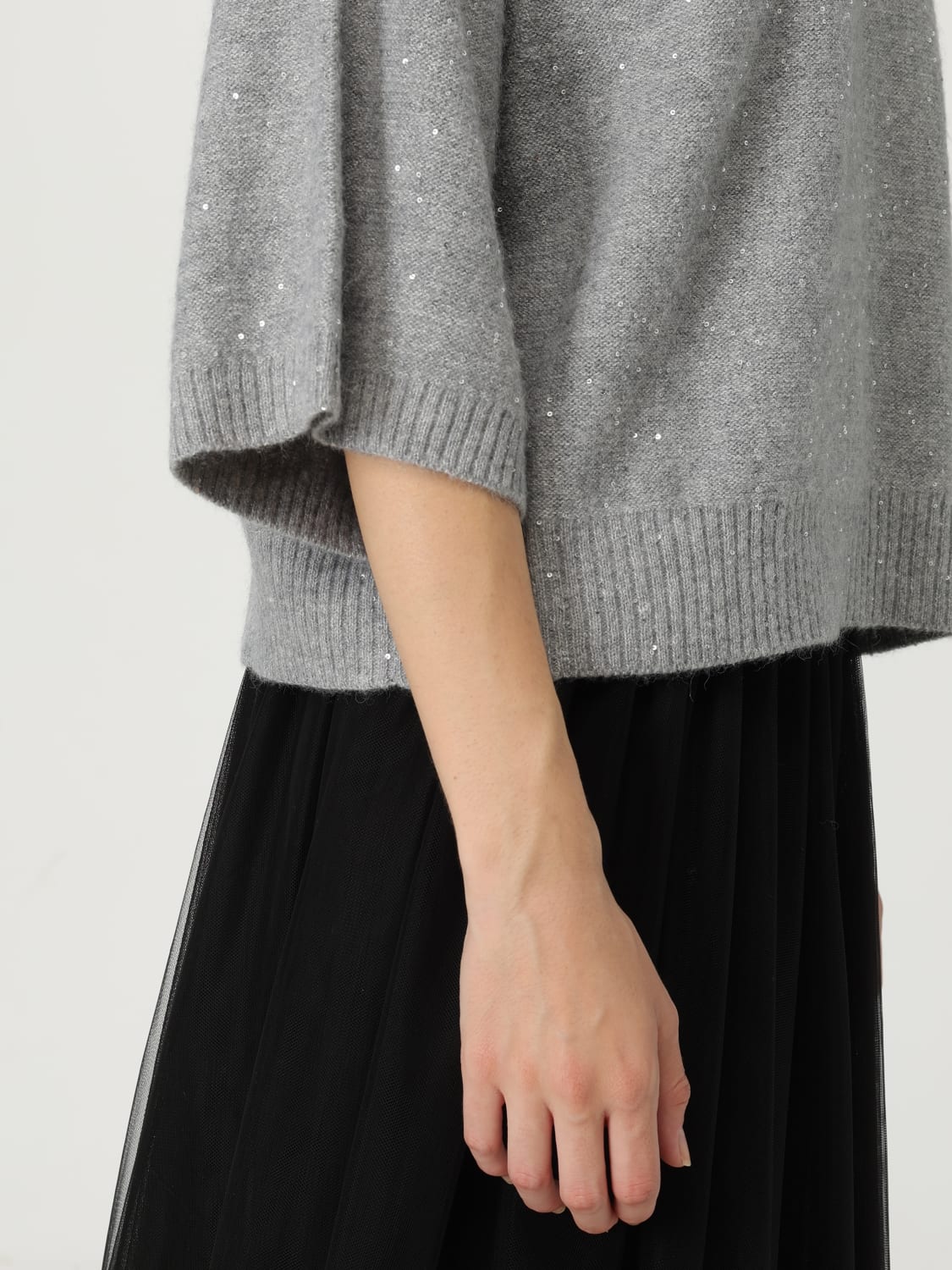 FABIANA FILIPPI MAGLIA: Maglia a girocollo in lana vergine e cashmere Fabiana Filippi, Grigio - Img 5