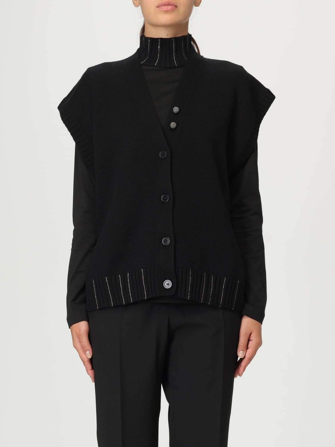 FABIANA FILIPPI GILET: Gilet Fabiana Filippi in maglia di lana vergine , Nero - Img 1