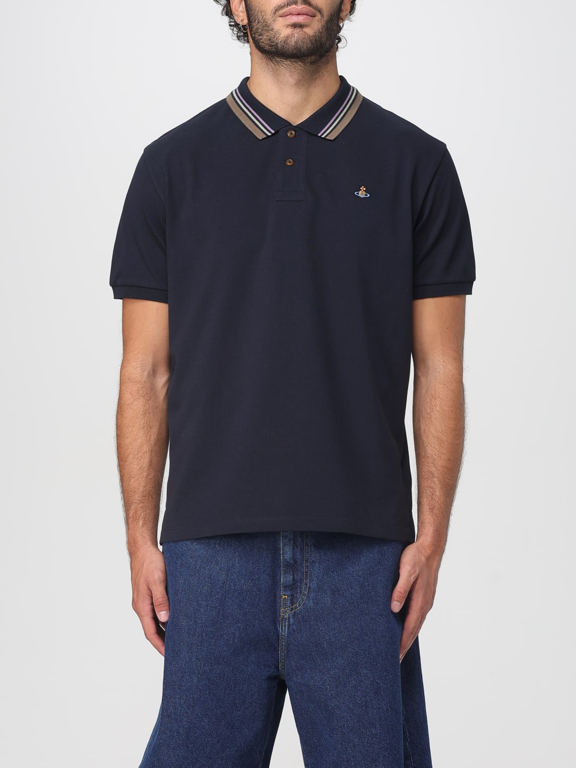 VIVIENNE WESTWOOD POLO: Polo in cotone con logo Vivienne Westwood, Blue - Img 1