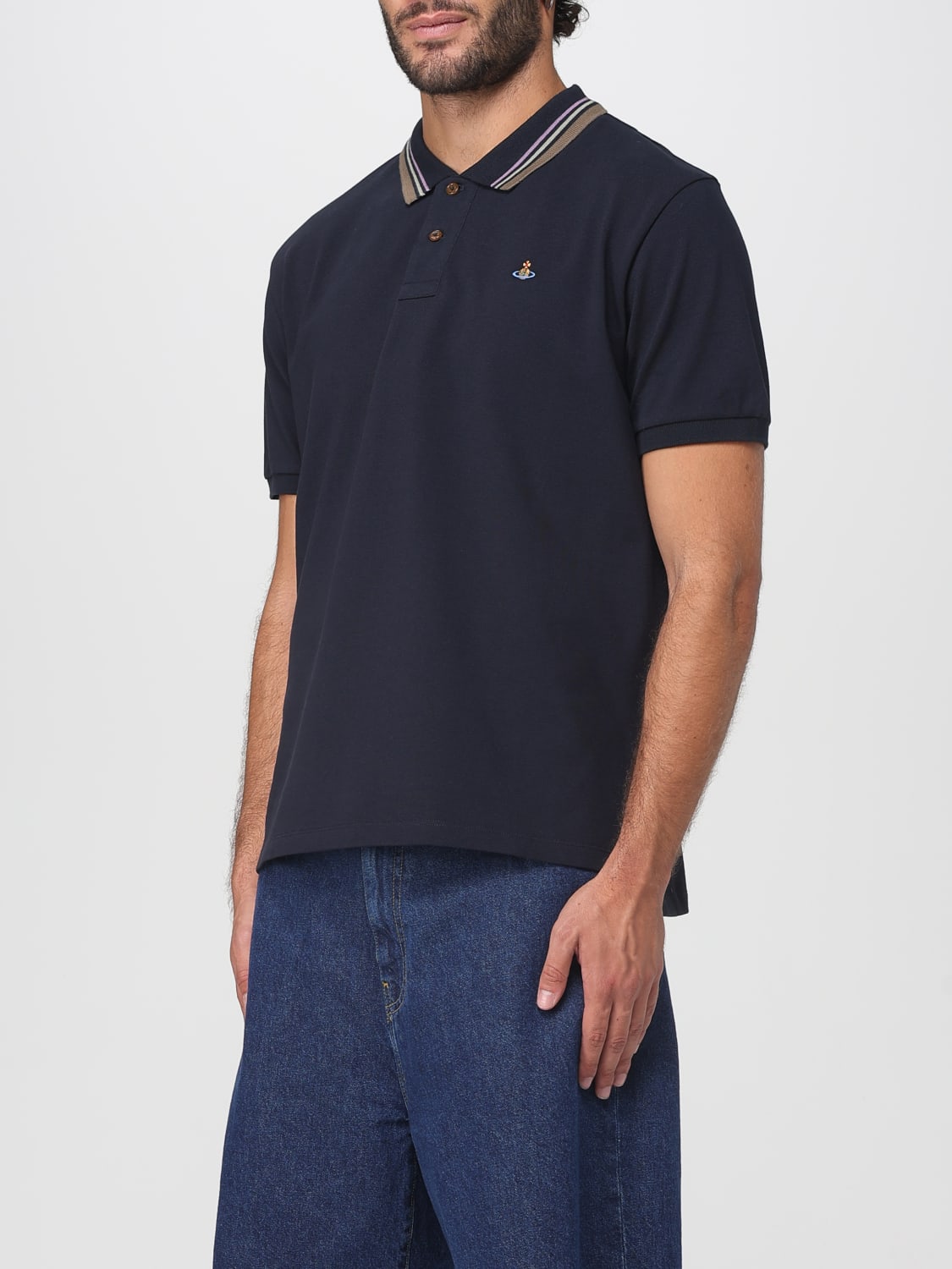 VIVIENNE WESTWOOD POLO: Polo in cotone con logo Vivienne Westwood, Blue - Img 3