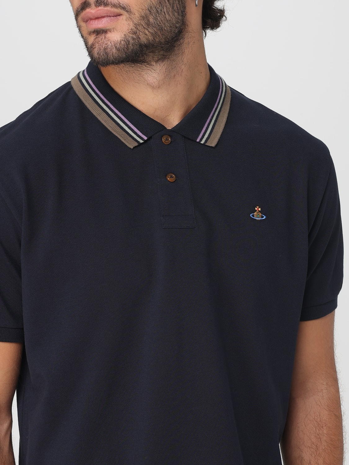 VIVIENNE WESTWOOD POLO: Polo in cotone con logo Vivienne Westwood, Blue - Img 4
