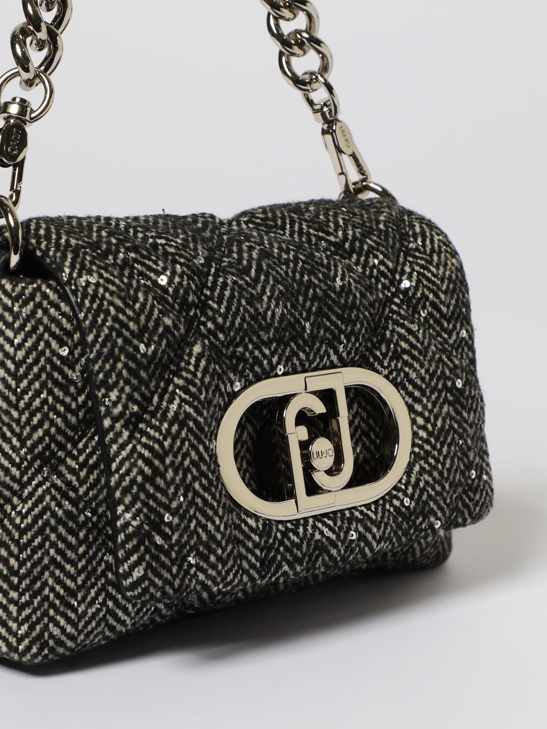 LIU JO BORSA MINI: Borsa Liu Jo in tessuto chevron con paillettes ricamate , Nero - Img 3