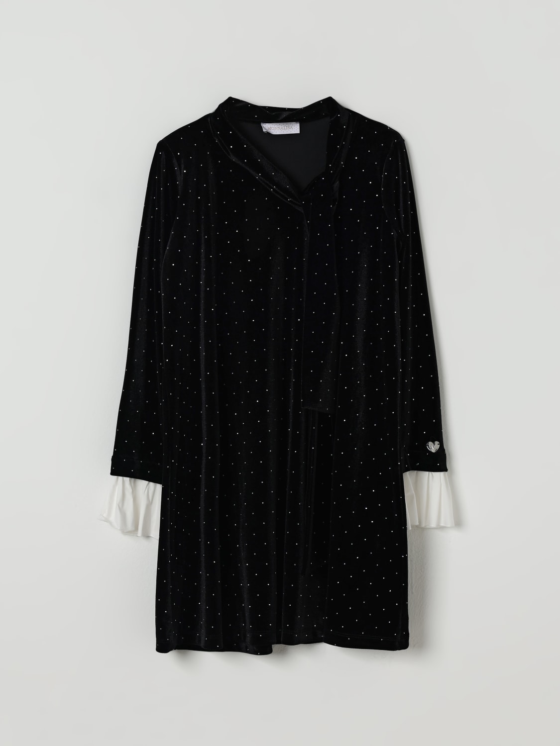 MONNALISA ABITO: Abito con fiocco e strass Monnalisa in velluto, Nero - Img 1