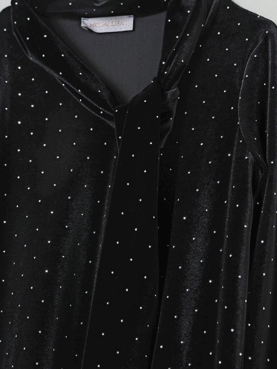 MONNALISA ABITO: Abito con fiocco e strass Monnalisa in velluto, Nero - Img 3
