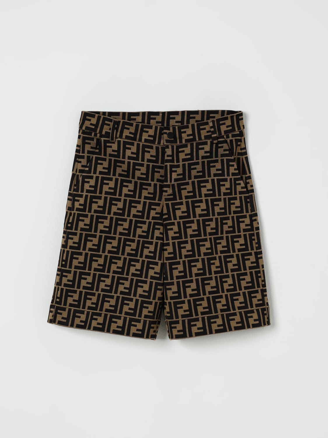 FENDI PANTALONCINI: Pantaloncino in misto cotone FF Fendi, Nocciola - Img 1