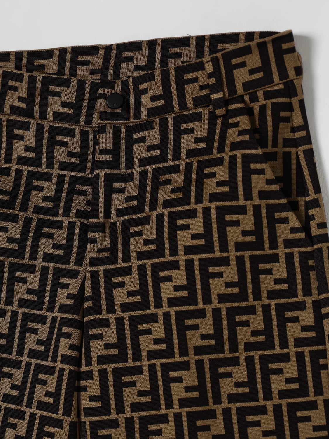FENDI PANTALONCINI: Pantaloncino in misto cotone FF Fendi, Nocciola - Img 3