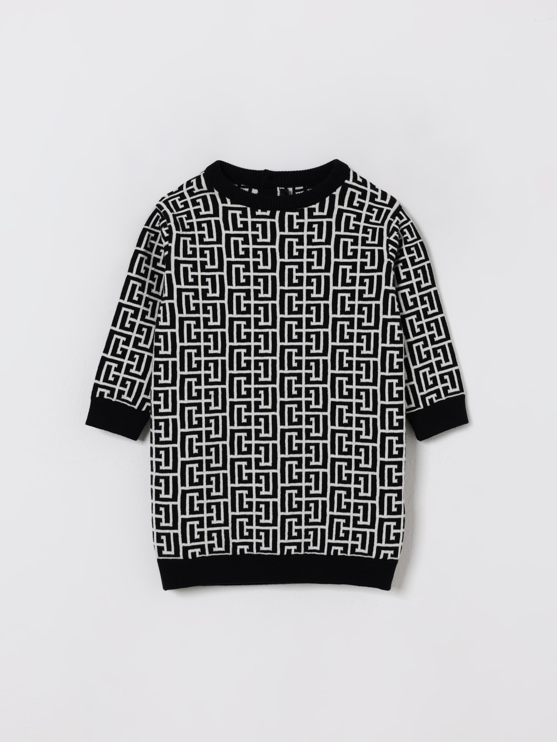 BALMAIN ABITO: Abito in cotone e lana con monogram Balmain, Avorio - Img 1