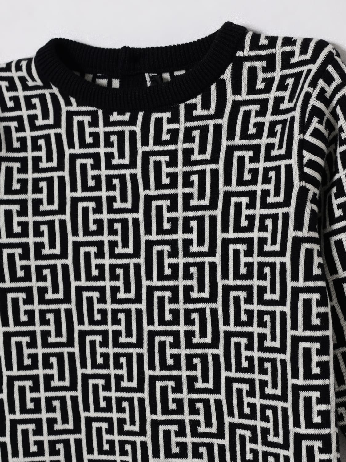 BALMAIN ABITO: Abito in cotone e lana con monogram Balmain, Avorio - Img 3