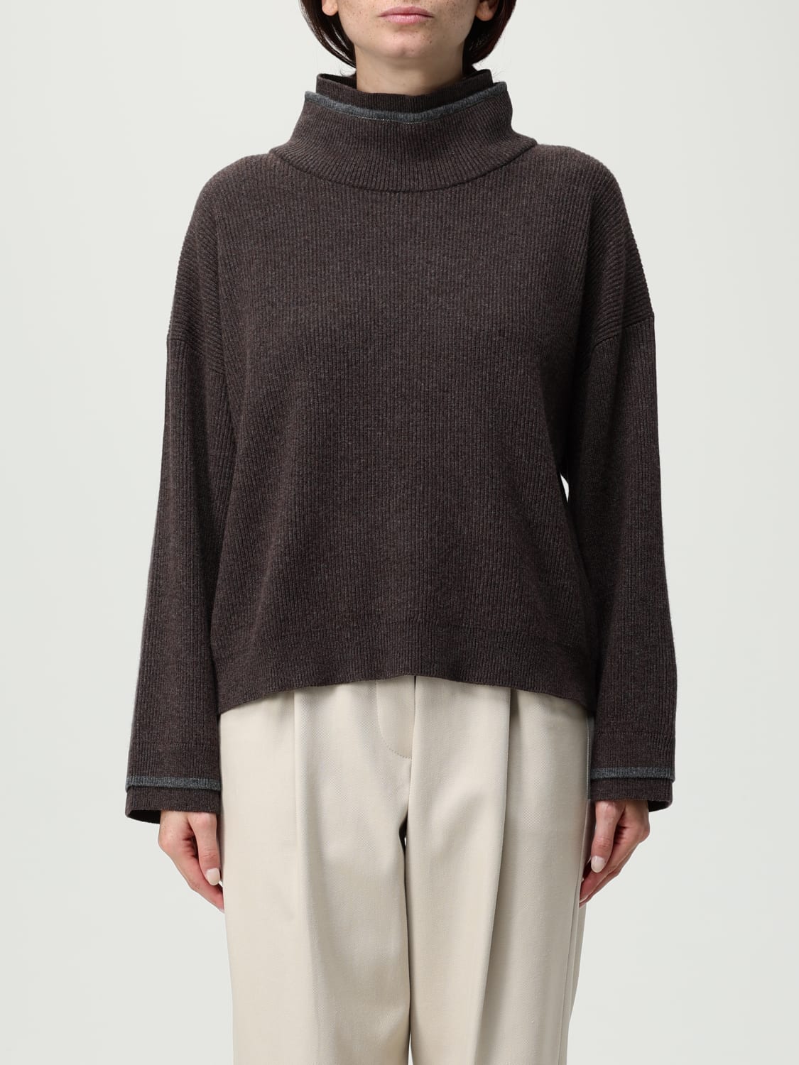 BRUNELLO CUCINELLI PULL: Pull femme Brunello Cucinelli, Marron - Img 1