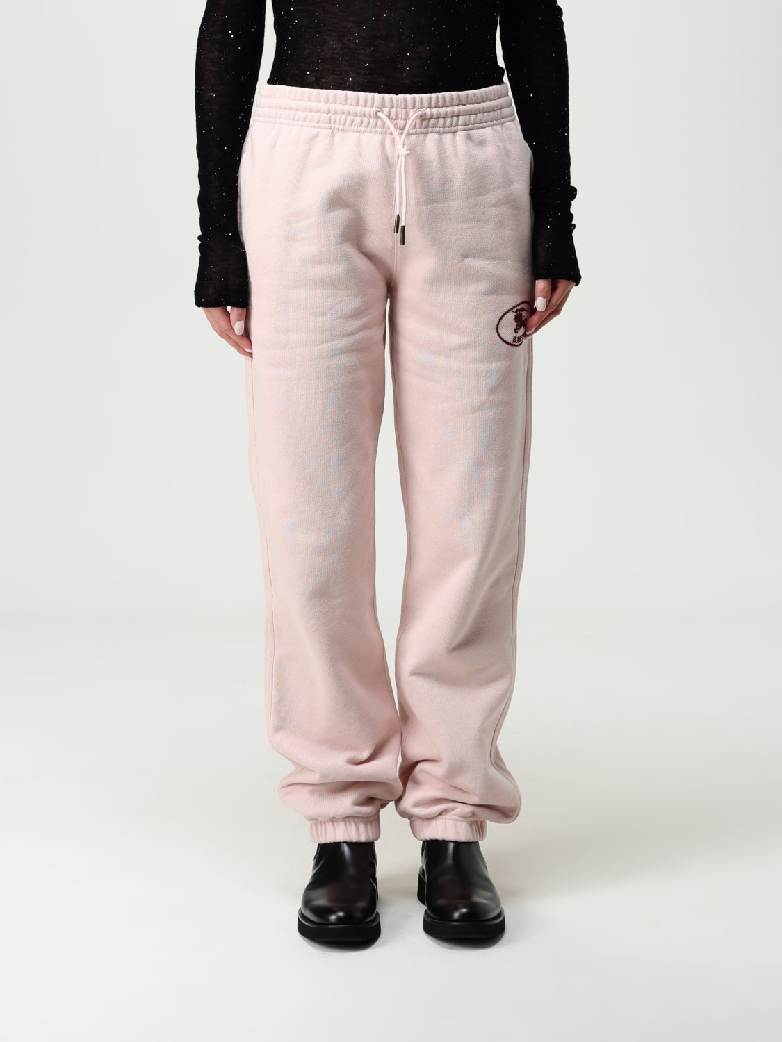 BURBERRY PANTALONI: Pantalone Burberry in cotone con logo , Rosa - Img 1