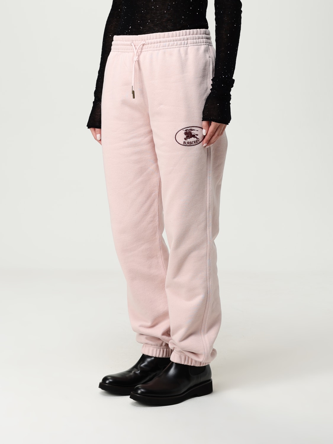 BURBERRY PANTALONI: Pantalone Burberry in cotone con logo , Rosa - Img 3