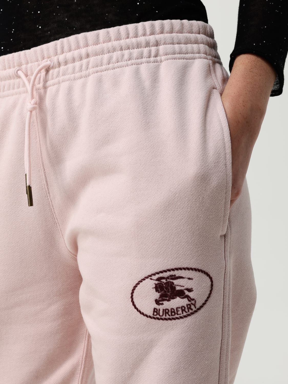 BURBERRY PANTALONI: Pantalone Burberry in cotone con logo , Rosa - Img 4