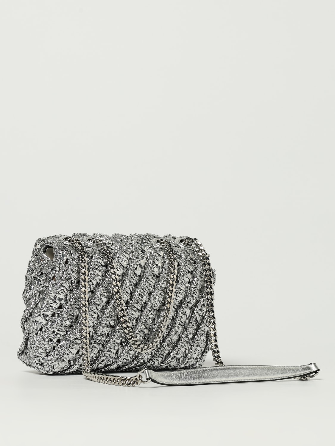 TORY BURCH BORSA MINI: Borsa Kira Tory Burch in nylon lamè con lavorazione a maglia intrecciata , Argento - Img 2