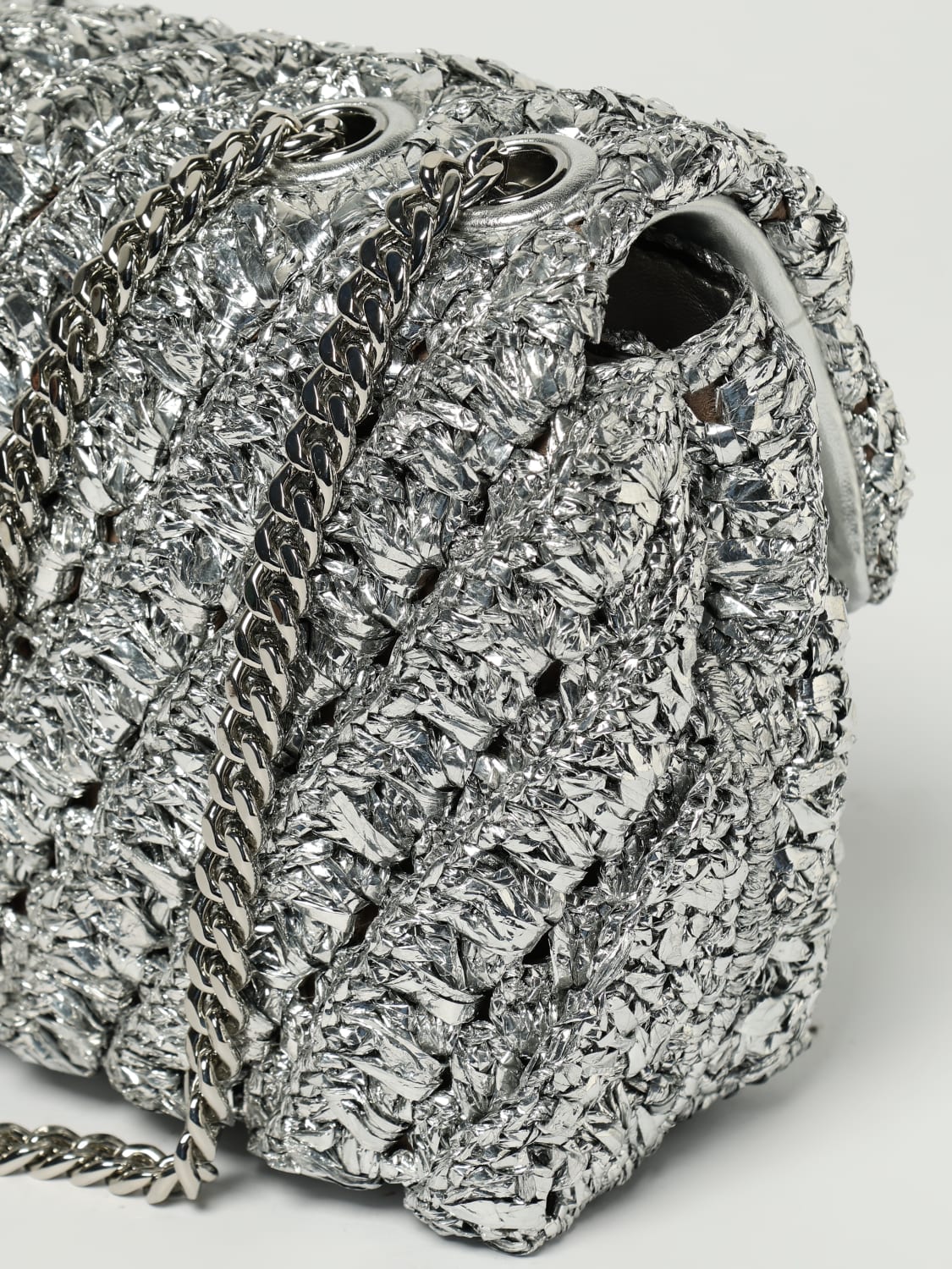 TORY BURCH BORSA MINI: Borsa Kira Tory Burch in nylon lamè con lavorazione a maglia intrecciata , Argento - Img 3