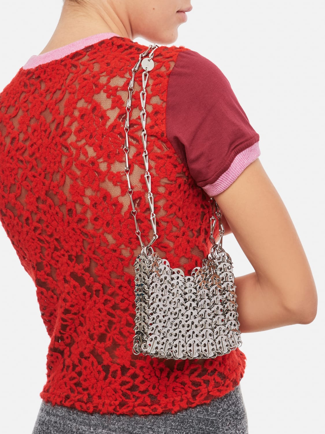 RABANNE BORSA MINI: Borsa 1969 Rabanne in maglia d'alluminio, Silver - Img 2