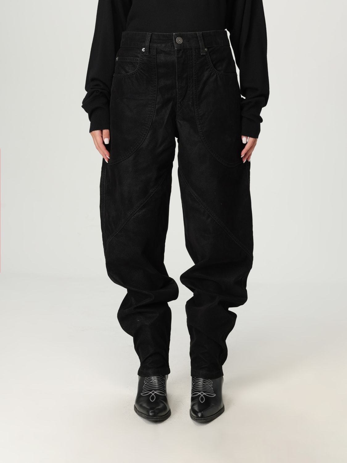 ISABEL MARANT ETOILE PANTALONI: Pantalone Isabel Marant Etoile in denim spalmato, Nero - Img 1