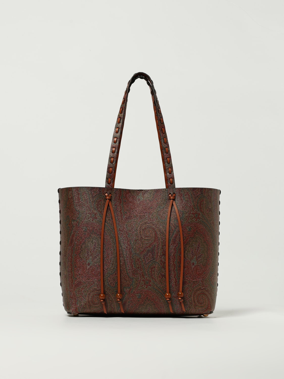 ETRO BORSA A SPALLA: Borsa Arnica Etro in cotone spalmato con cuciture a vivo , Marrone - Img 1