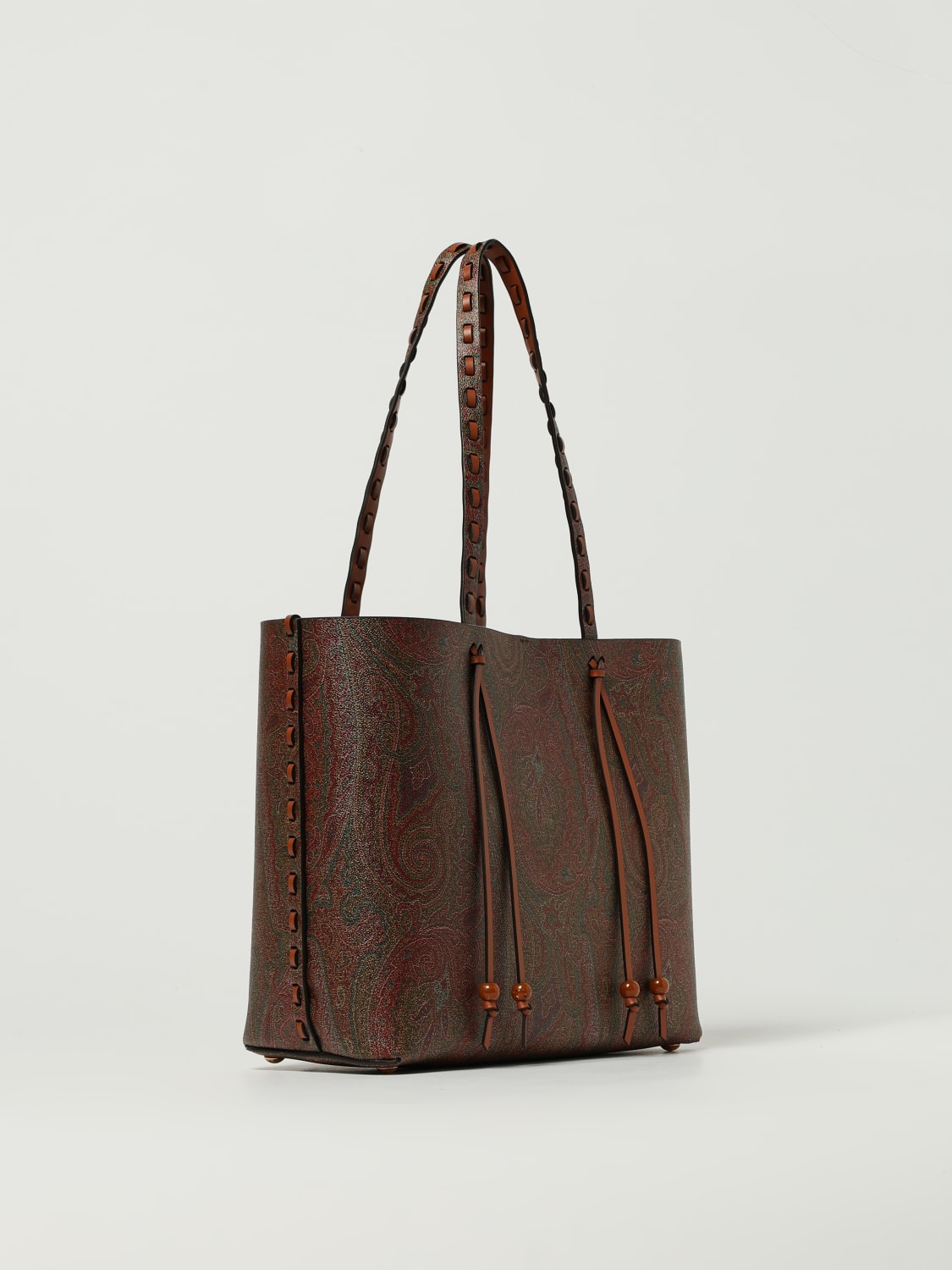 ETRO BORSA A SPALLA: Borsa Arnica Etro in cotone spalmato con cuciture a vivo , Marrone - Img 3