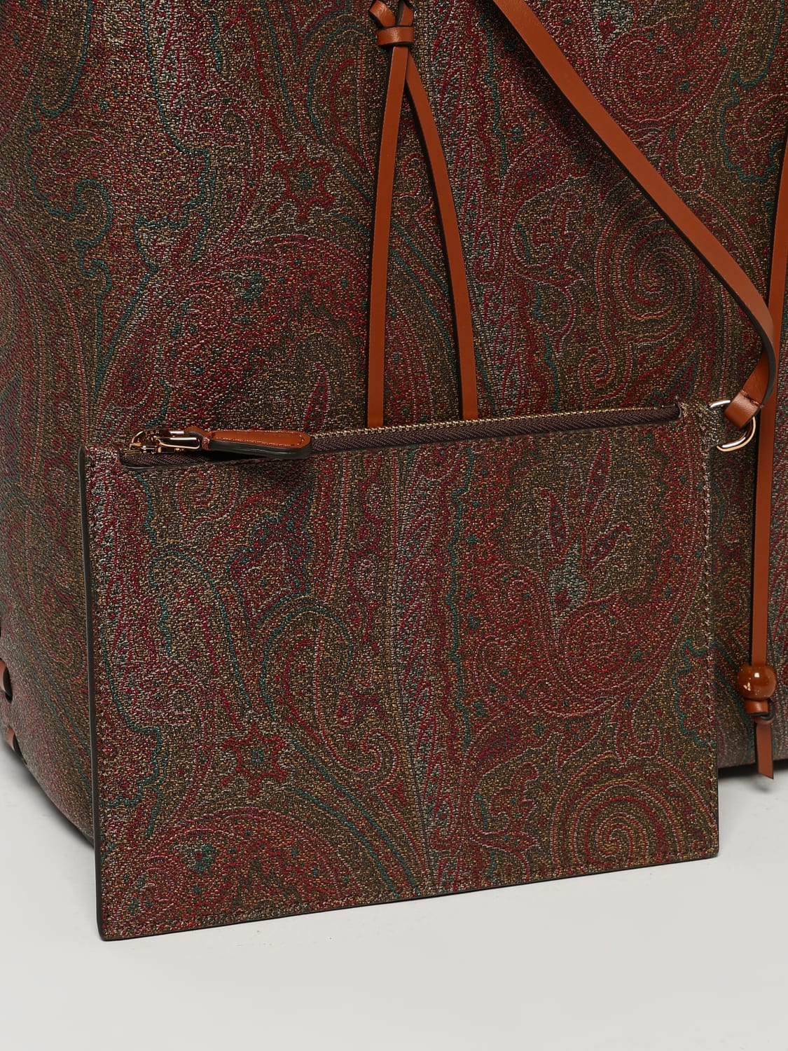 ETRO BORSA A SPALLA: Borsa Arnica Etro in cotone spalmato con cuciture a vivo , Marrone - Img 4