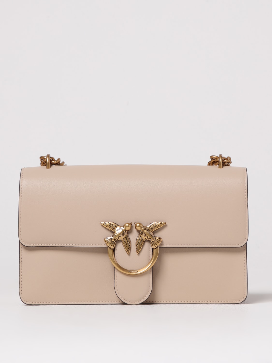 PINKO BORSA A SPALLA: Borsa Love Bag Medium Pinko in pelle , Beige - Img 1