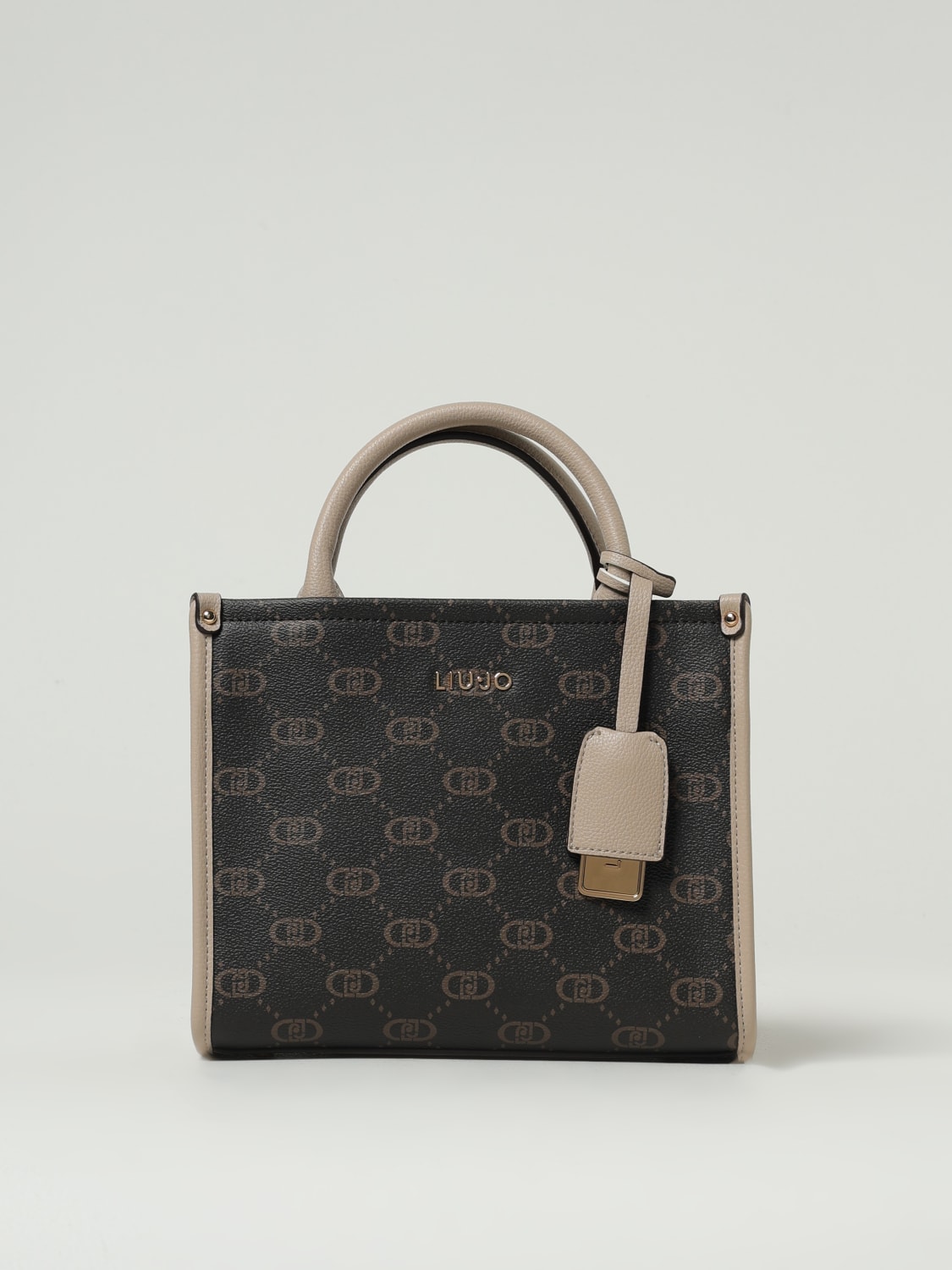 LIU JO BORSA A MANO: Borsa Liu Jo in pelle sintetica a grana con monogma LJ all over , Marrone - Img 1