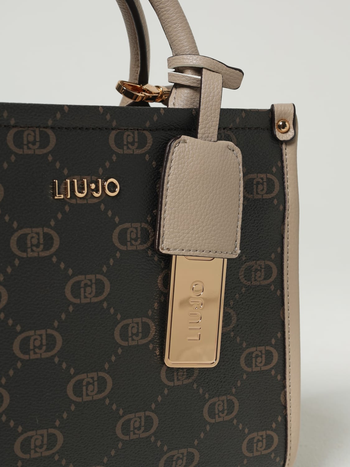 LIU JO BORSA A MANO: Borsa Liu Jo in pelle sintetica a grana con monogma LJ all over , Marrone - Img 3