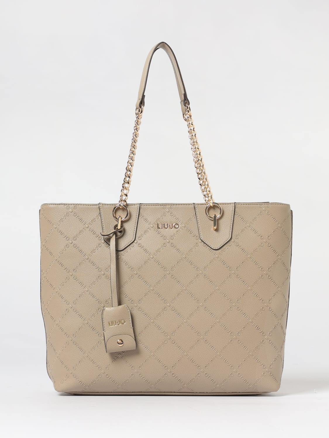 LIU JO BORSA A SPALLA: Borsa Liu Jo in pelle sintetica a grana con logo goffrato , Tortora - Img 1