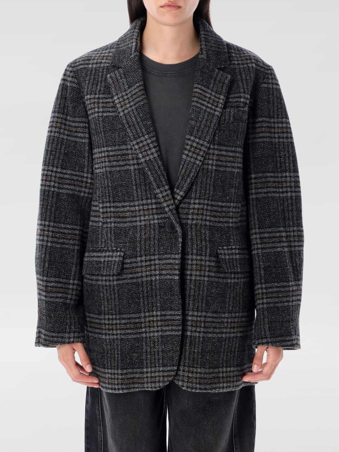 ISABEL MARANT ETOILE CAPPOTTO: Cappotto monopetto Isabel Marant Etoile in lana vergine check , Grigio - Img 1