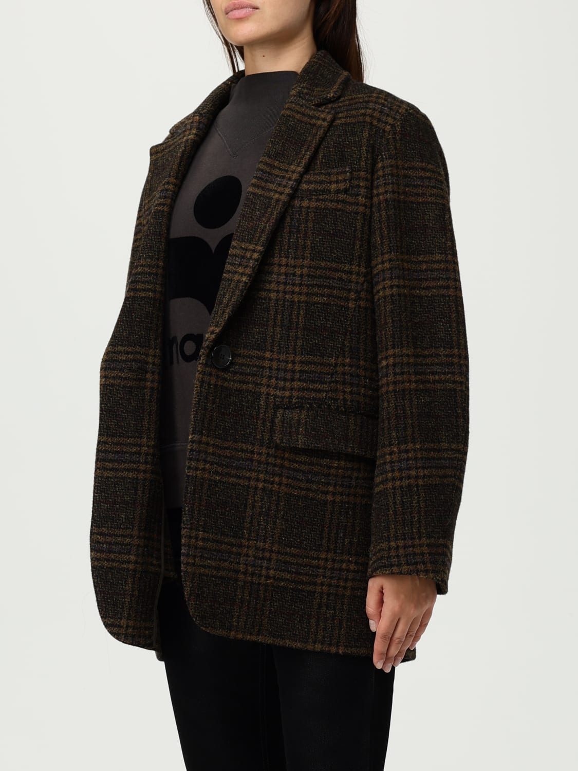 ISABEL MARANT ETOILE CAPPOTTO: Cappotto monopetto Isabel Marant Etoile in lana vergine check , Marrone - Img 3