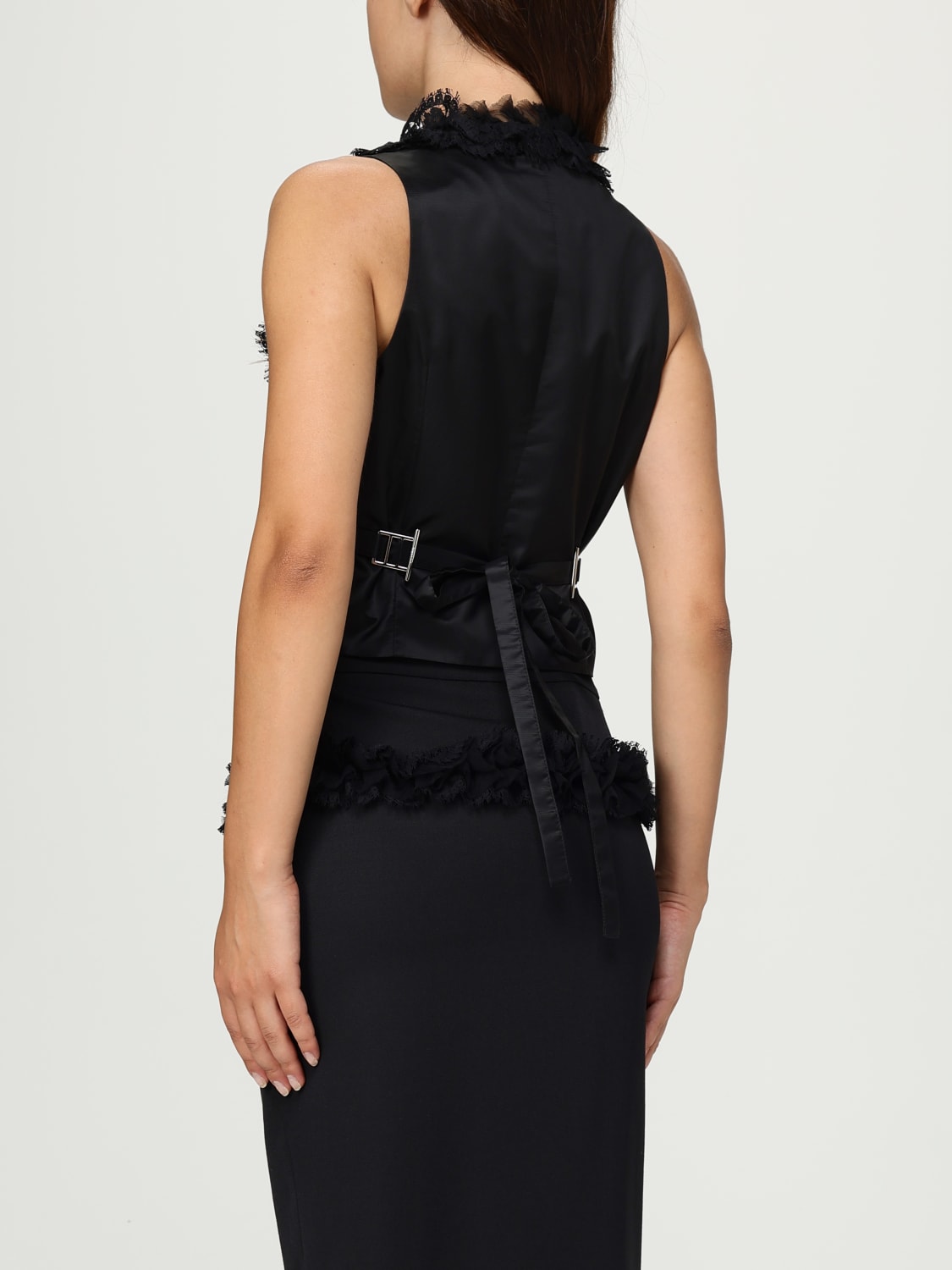 MCQUEEN GILET: Gilet McQueen in lana con rouches , Nero - Img 3