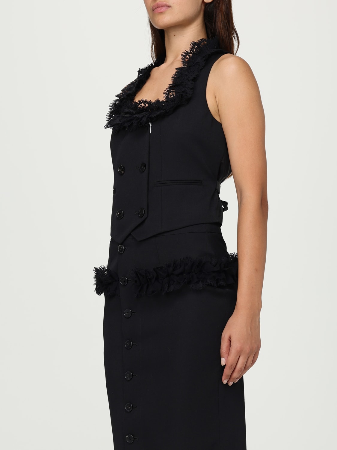 MCQUEEN GILET: Gilet McQueen in lana con rouches , Nero - Img 4