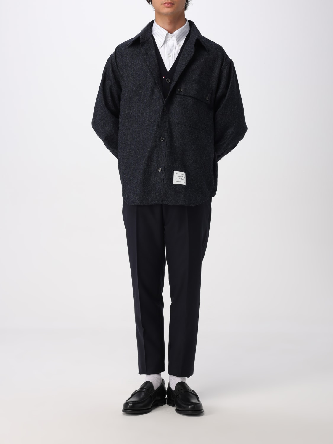 THOM BROWNE MAGLIA: Cardigan in lana vergine 4-bar Thom Browne, Blue - Img 2