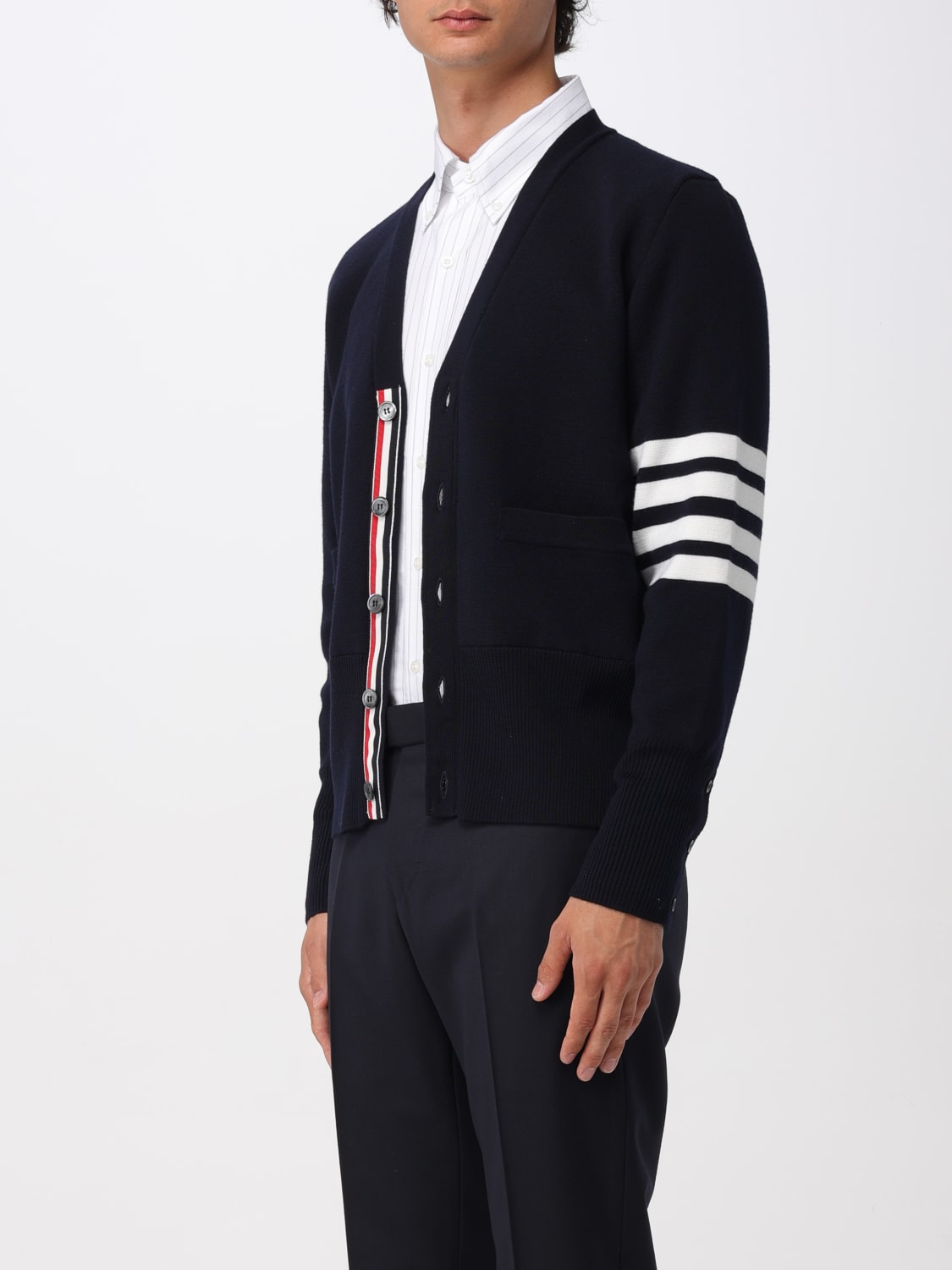 THOM BROWNE MAGLIA: Cardigan in lana vergine 4-bar Thom Browne, Blue - Img 4