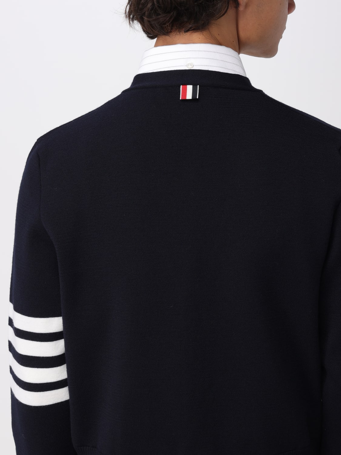 THOM BROWNE MAGLIA: Cardigan in lana vergine 4-bar Thom Browne, Blue - Img 5